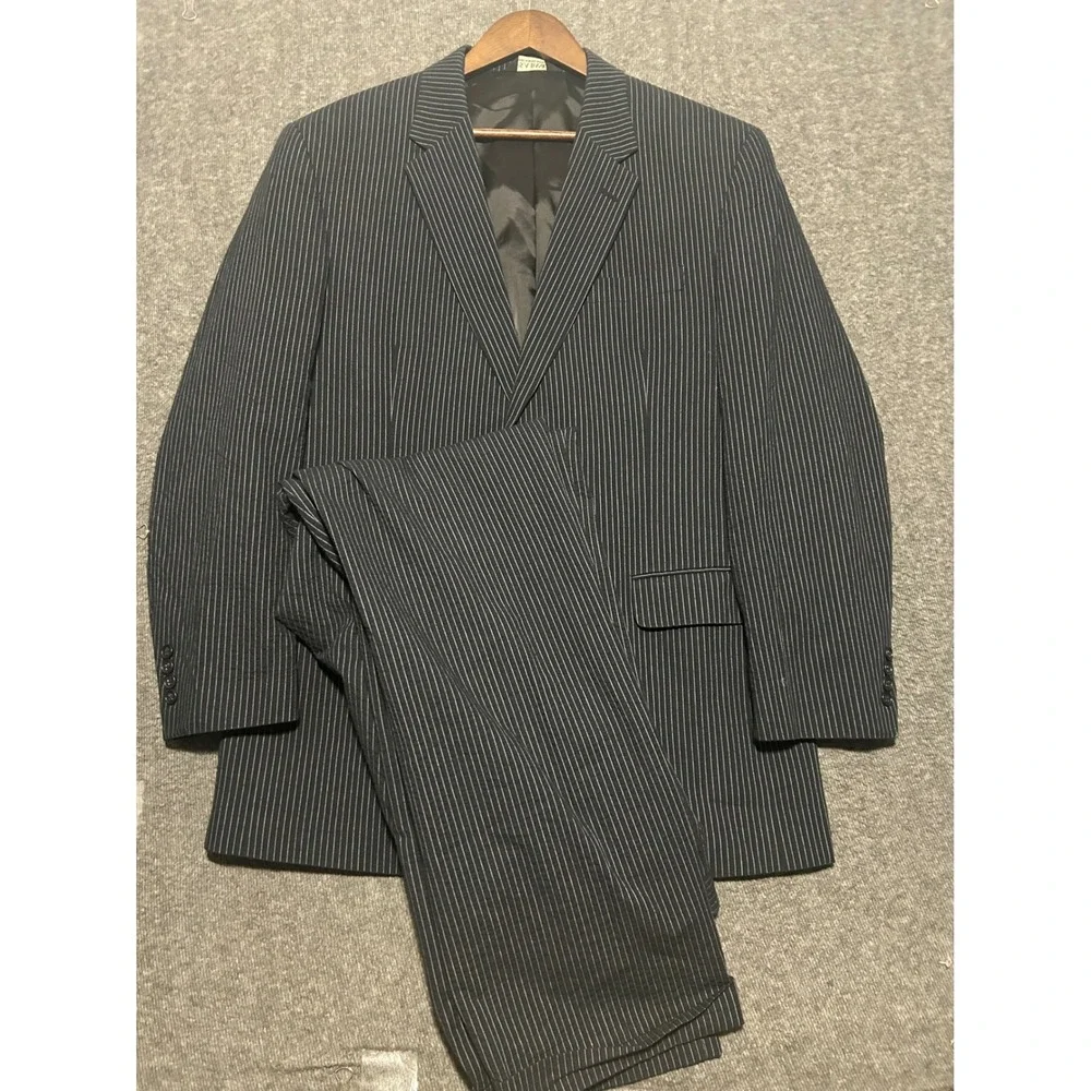 Jos a bank sport seersucker 2 piece suit mens blue size 46L cotton